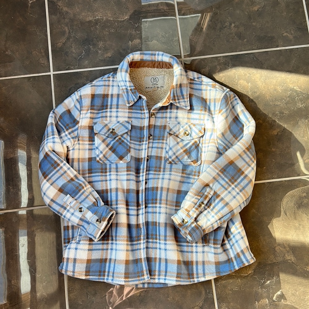 plaid sherpa button up